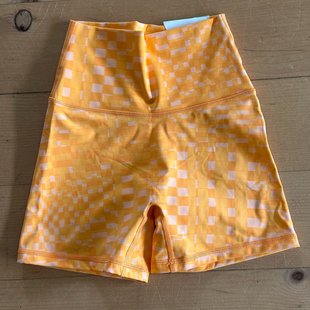 Aerie Orange Checkered Hi-Rise Shorts